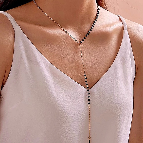 Last! Gold Anthro beaded lariat necklace layered choker
